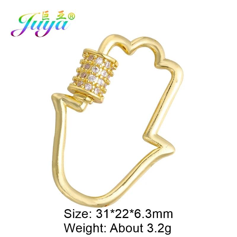 Juya Handmade Creative 18K Gold Plated Brass Screw Locks Carabiner Clasps Accessories For DIY Mesh Chains Pendant Jewelry Making