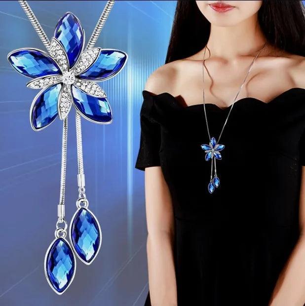 BYSPT Women Snake Chain Pendant Necklaces Flower Necklace Female Long Winter Sweater Chain Accessories