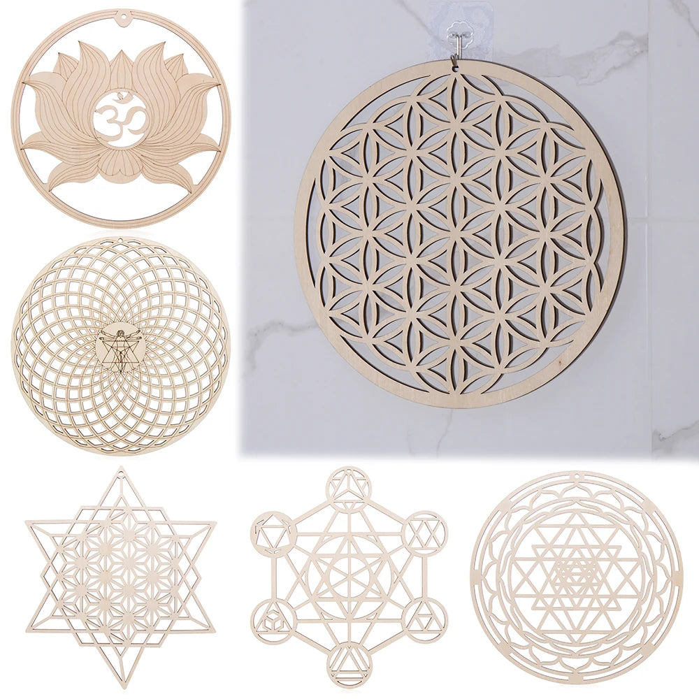 14cm/30.5cm Flower of Life Energy Mat Laser Cut Wooden Crafts Wall Sign Art Home Decor Handmade Coasters Geometry Ornament