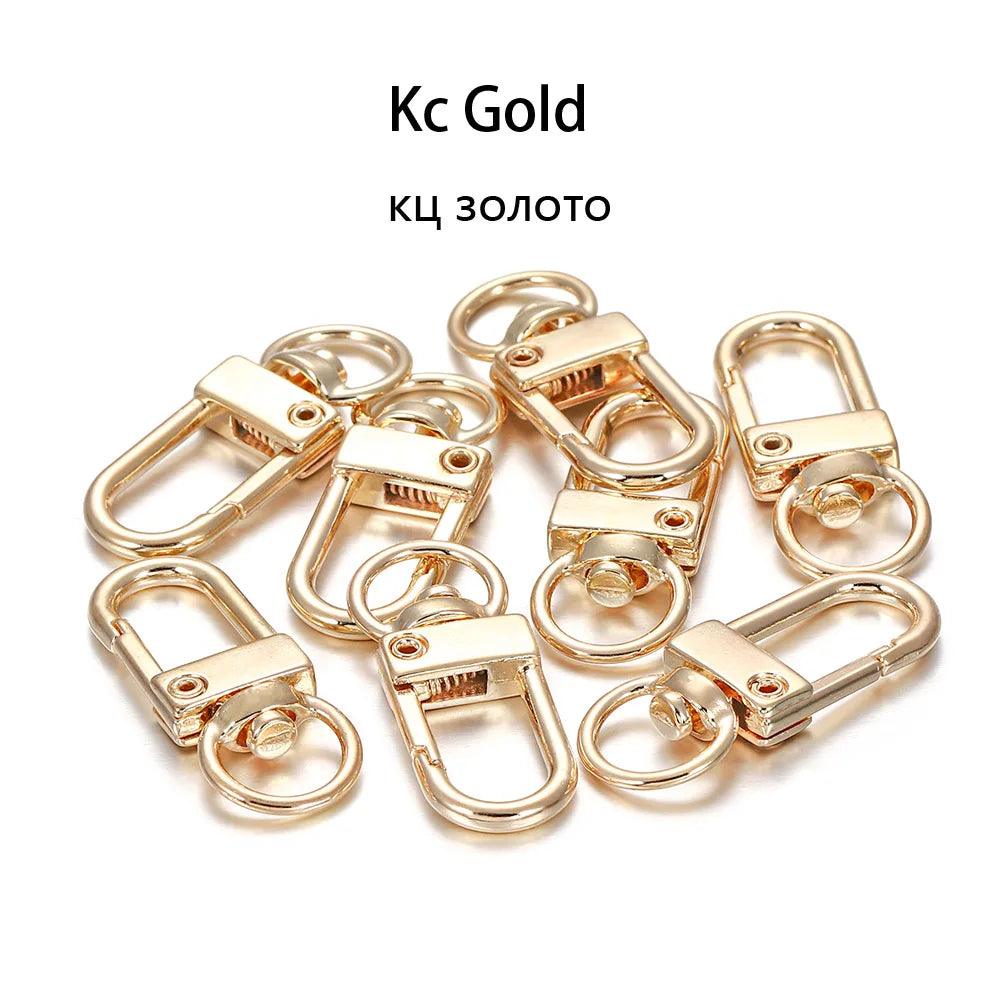 10pcs/lot 12x33mm Rotating Dog Buckle Gold Rhodium Metal Lobster Clasps Hooks For DIY Jewelry Making Key Ring Chain Accessories
