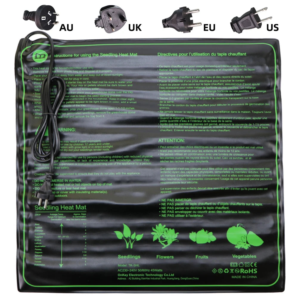 20''x20'' Seedling Heat Mat Waterproof Plant Seed Germination Propagation Clone Starter Pad 120V/230V Garden Supplies Durable