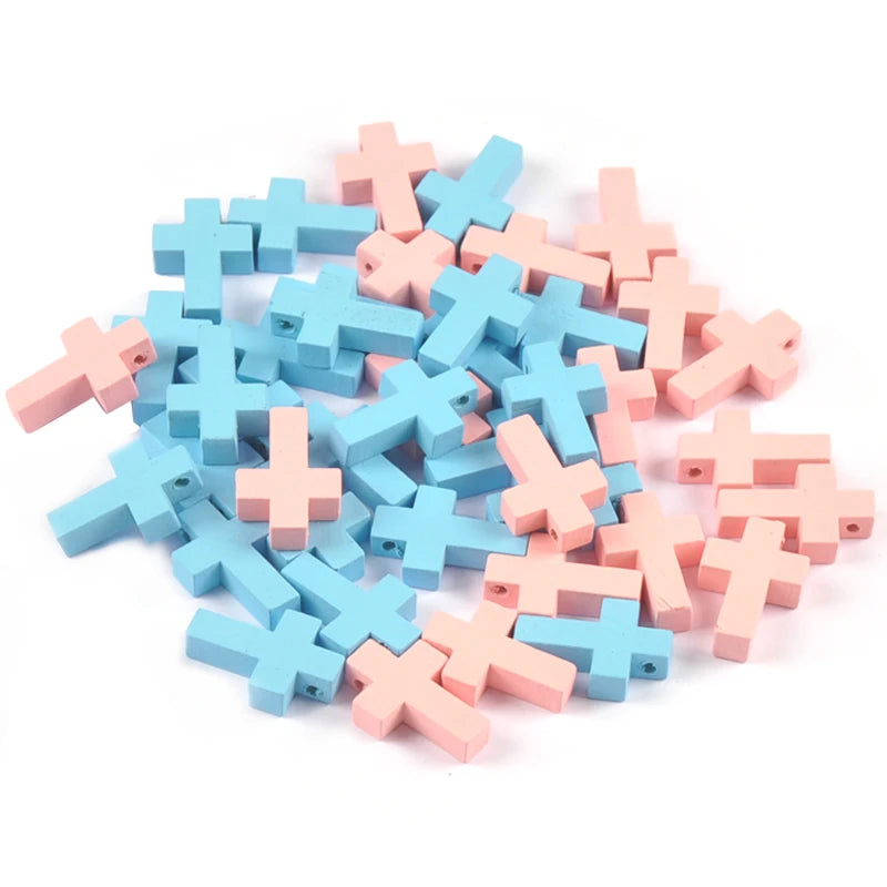 50pcs/lot Mixed Wooden Pink Blue Cross for Baptism Party Ornaments Pendants Handmade DIY Scrapbooking Decoration Crafts M2271