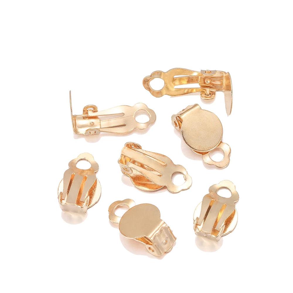 50pcs/lot Ear Clips Earrings Gold Silver Plated Iron Blank Setting Base Fit 10mm Glass Cabochons DIY Jewelry Making Components