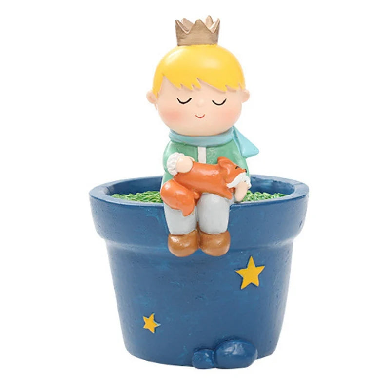Resin Succulent Planter Small Ornament Cute Prince Pots Little Boy Flowerpot Bonsai Garden Home Decor Plant Pot