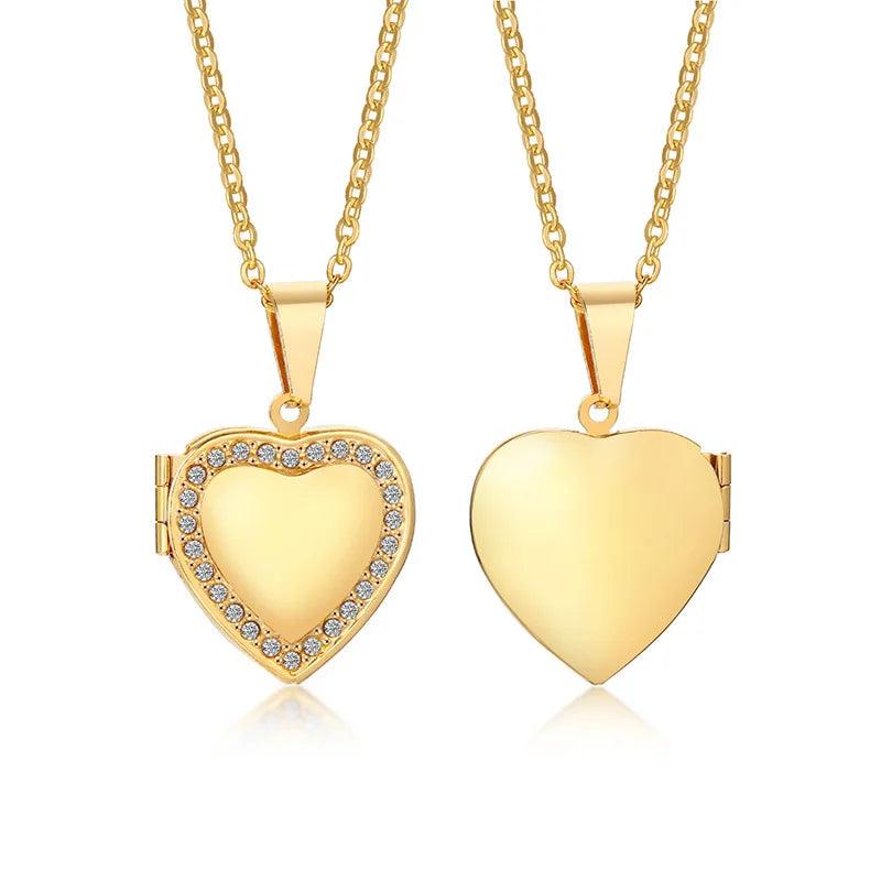 Vnox Monogram Floral Oval Heart Locket Pendant Necklaces for Women Men, Stainless Steel Photo Frame Promise Love Keepsake Collar