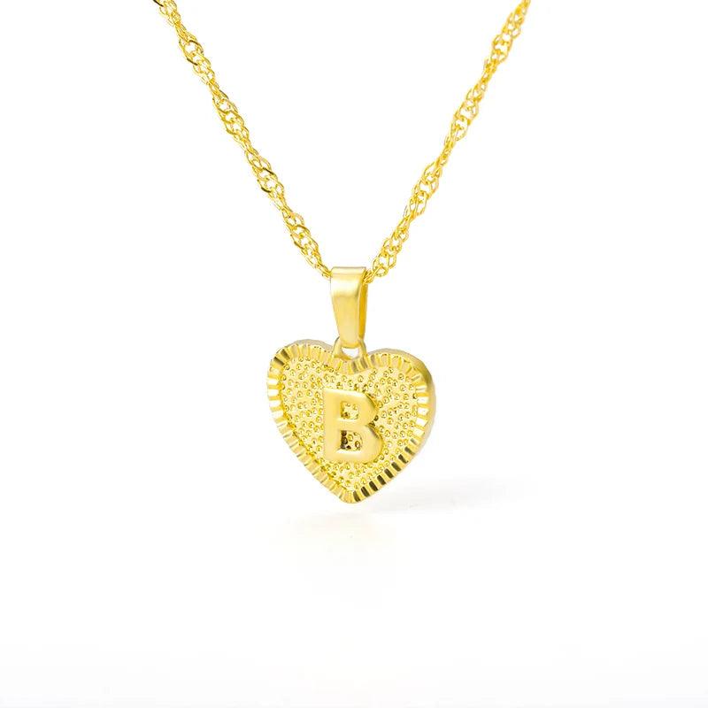 A-Z Initial Letter Heart Pendant Necklace For Women Stainless Steel Alphabet Heart Charm Chain Choker Jewelry Gift Collier Femme