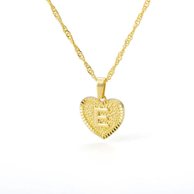 A-Z Initial Letter Heart Pendant Necklace For Women Stainless Steel Alphabet Heart Charm Chain Choker Jewelry Gift Collier Femme