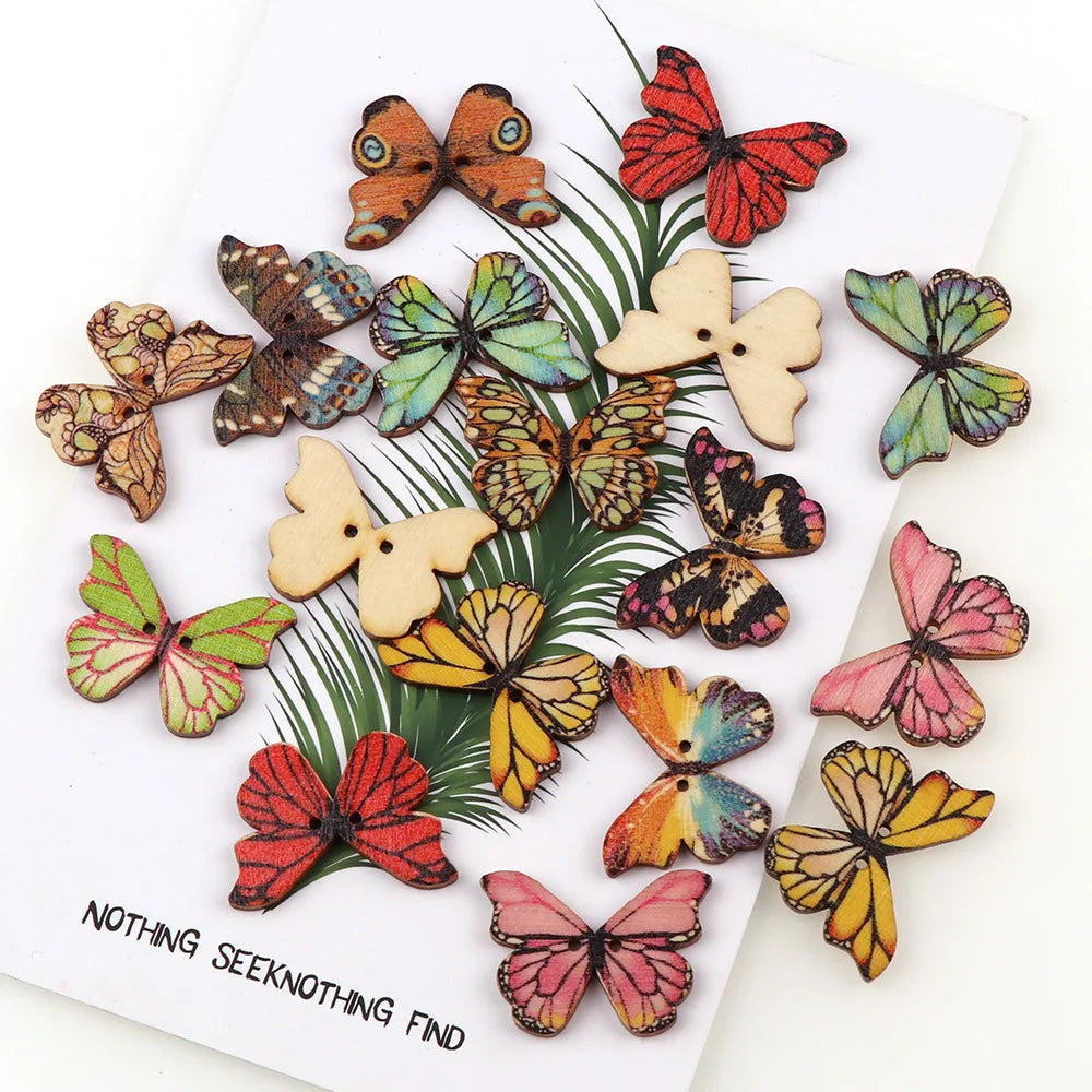 50pcs Butterfly Wooden Button Mix Color Christmas DIY Button Fit Sewing Buttons Crafts Scrapbooking Craft Accessories