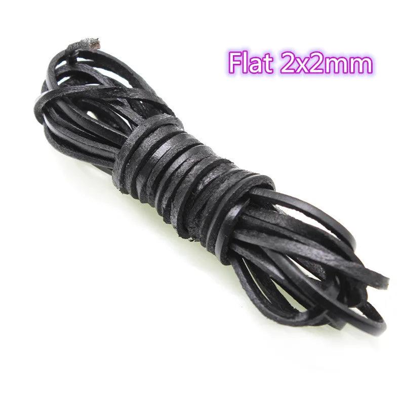 2 Meter Black Genuine Cow Leather Round/Flat Strand Thong Cord DIY Bracelet Findings Rope String For Jewelry Making Accessories
