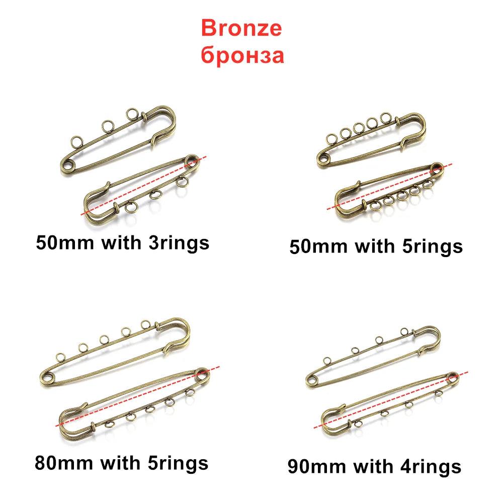 10Pcs Safety Pins Brooch Blank Base Brooch Pins 50/80/90mm Pins 3/5 Holes Jewelry Pin For Jewelry Making Supplies Accessories