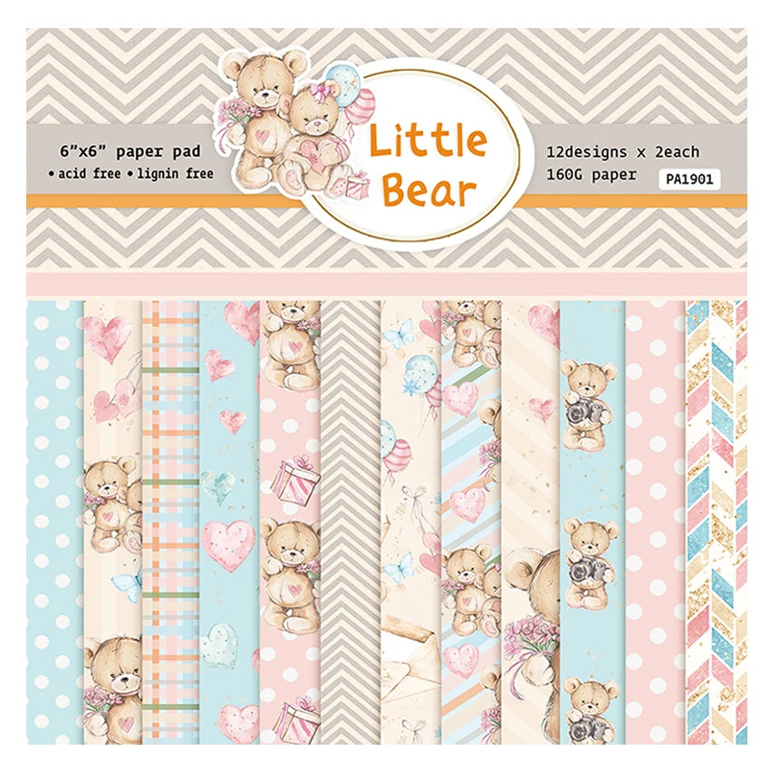 Little Bear 24 sheet 6"X6" Scrapbooking design patterned paper pack handmade craft paper craft Background pad AlinaCraft