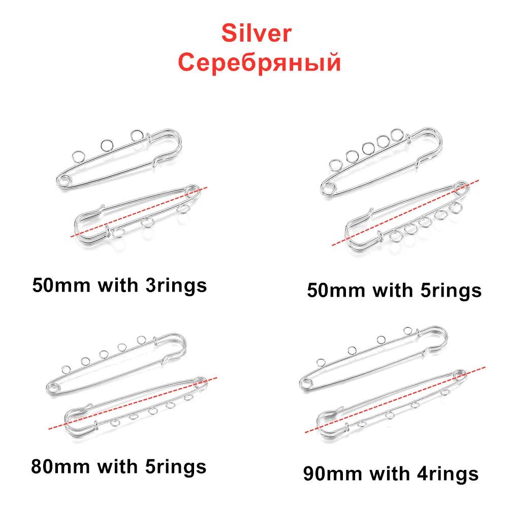 10Pcs Safety Pins Brooch Blank Base Brooch Pins 50/80/90mm Pins 3/5 Holes Jewelry Pin For Jewelry Making Supplies Accessories