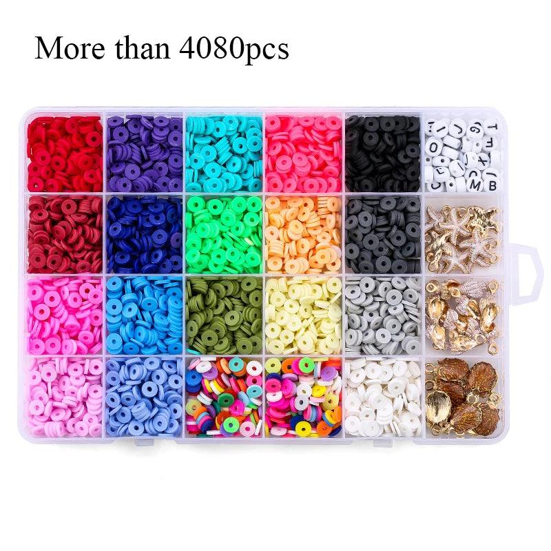 6mm Flat Round Polymer Clay Spacer Beads for Jewelry Making Bracelets Necklace Earring DIY Craft Kit with Pendant 4080pcs/box