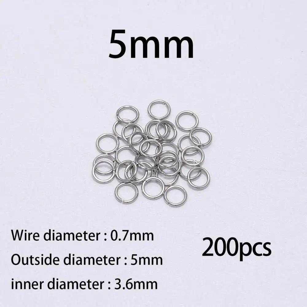 100-200pcs 3-15mm Stainless Steel Open Single Loops Jump Rings Split Ring For Jewelry Making DIY Connector Accessories