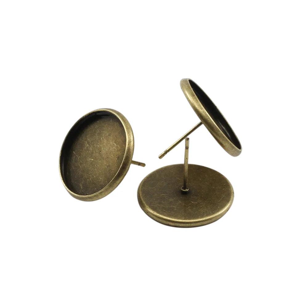 20-50pcs Stainless iron Blank Earring Base Cabochon Cameo Base 8 10 12 14 16 mm Flat Earring Setting Supplies For Jewelry Making