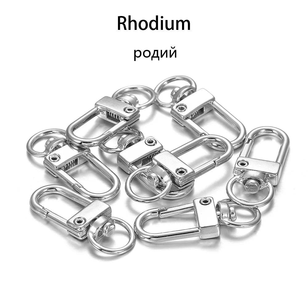 10pcs/lot 12x33mm Rotating Dog Buckle Gold Rhodium Metal Lobster Clasps Hooks For DIY Jewelry Making Key Ring Chain Accessories