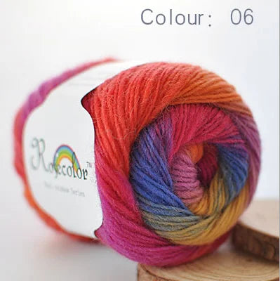 100 Percent Wool Yarn Rainbow Color for Hand Knitting and Crochet Plush Thickness DIY Soft Scarf Shawl and Sweater