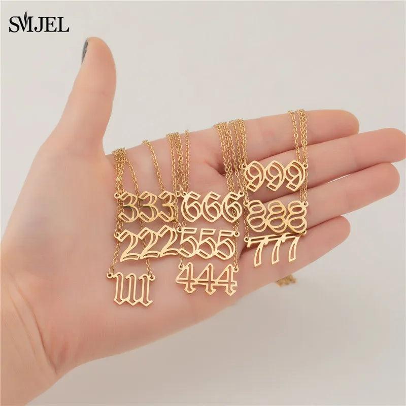 Lucky 777 Angel Number Necklace 111 222 333 444 555 666 888 999 Stainless Steel Number Pendant Necklaces Best Gift Women Men