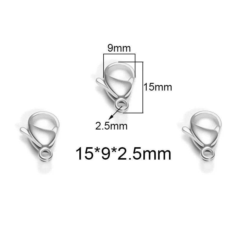 50Pcs/Lot Stainless Steel 9/10/11/12/13/15mm Lobster Clasps Hooks Connector for DIY Jewelry Findings Materials Necklace Supplies