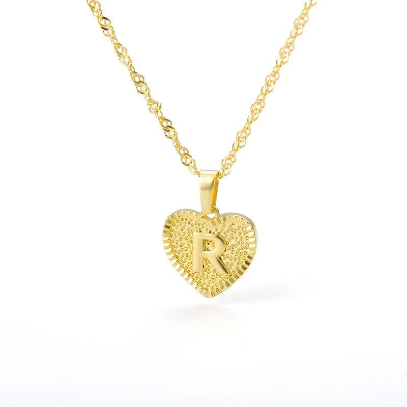 A-Z Initial Letter Heart Pendant Necklace For Women Stainless Steel Alphabet Heart Charm Chain Choker Jewelry Gift Collier Femme