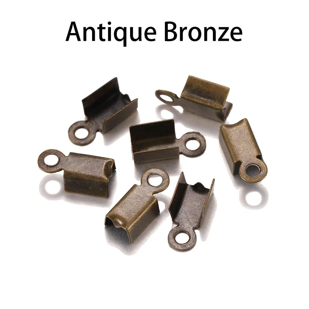 200pcs/lot Cove Clasps Cord End Caps String Ribbon Leather Clip Tip Fold Crimp Bead Connectors For Jewelry Making DIY Supplies