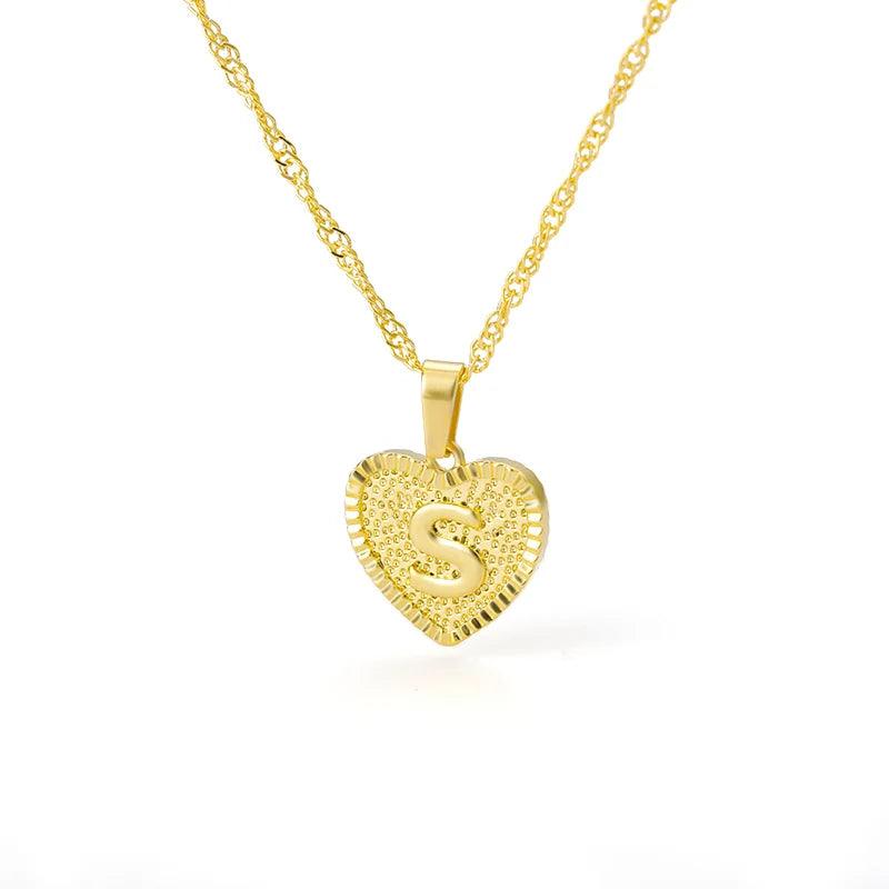 A-Z Initial Letter Heart Pendant Necklace For Women Stainless Steel Alphabet Heart Charm Chain Choker Jewelry Gift Collier Femme