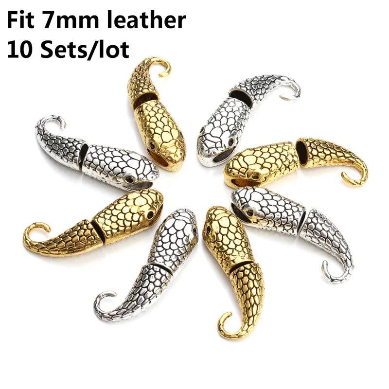 10 Pcs Antique Golden Snake Head Clasps End Caps Connector High Quality For Leather Bracelet DIY Jewelry Making Findings