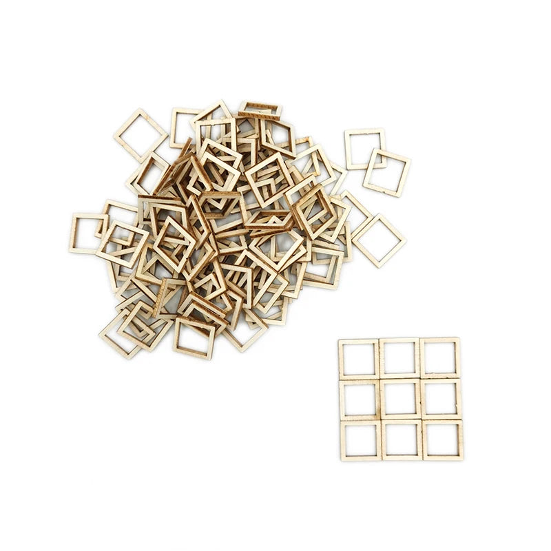 50pcs 20mm DIY Crafts Flower Square Hexagon Shape Cutouts Pendants Embellishments Wood Slices for Wooden Arts Home Decor