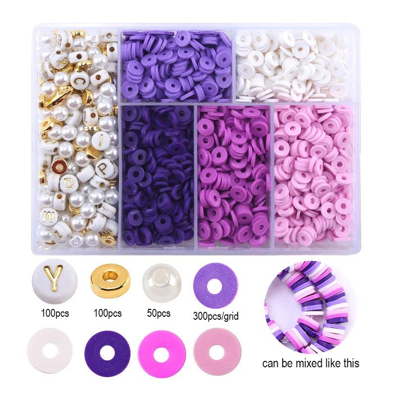6mm Polymer Clay Beads Kit Flat Round Spacer Beads Kit with Alphabet Beads Pearls for Bracelets Necklace Making Jewelry DIY