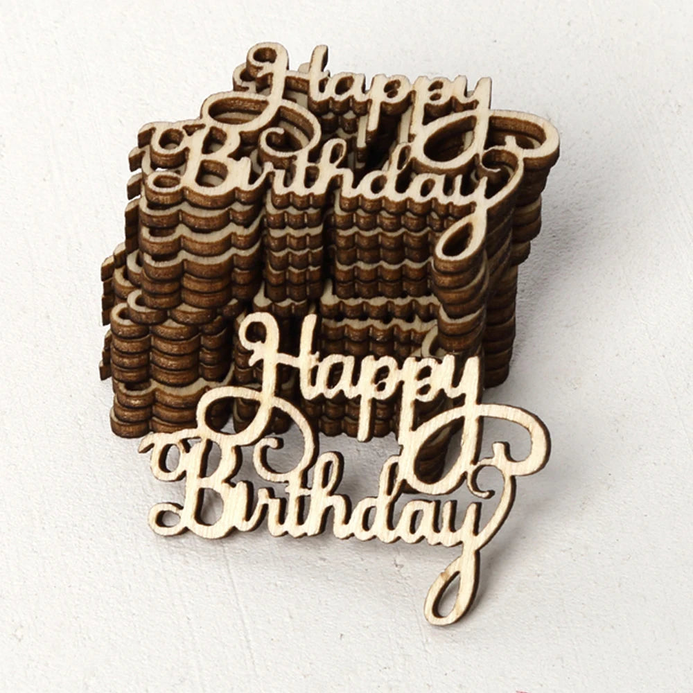 10/15Pcs "Happy Birthday" Laser Cut Wooden Slice Handcraft Letter Carving Wood Crafts Hanging Ornaments Home Party Decoration