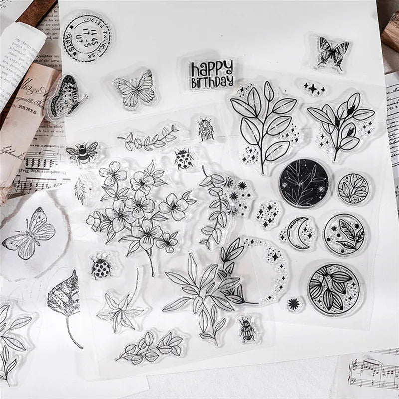 Silicone Clear Stamps Letter Digital Plant DIY Scrapbooking Craft Supplies Seal Card Scrapbooking Postage Photo Album Stamping