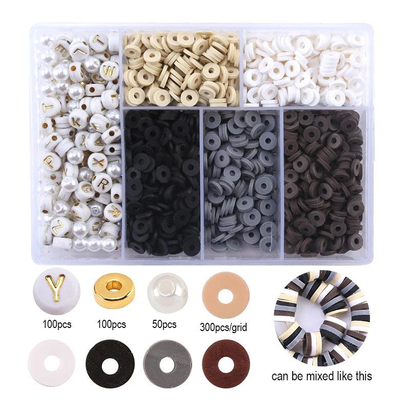 6mm Polymer Clay Beads Kit Flat Round Spacer Beads Kit with Alphabet Beads Pearls for Bracelets Necklace Making Jewelry DIY