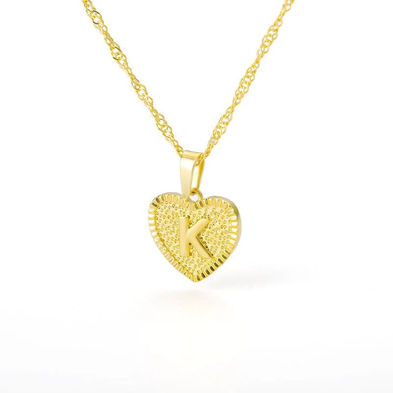 A-Z Initial Letter Heart Pendant Necklace For Women Stainless Steel Alphabet Heart Charm Chain Choker Jewelry Gift Collier Femme