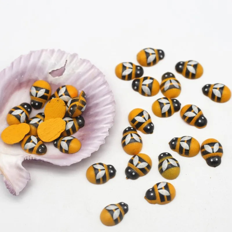 9*13mm Yellow Wooden Cute Bee Flatback Cabochon Decor Handicrafts Scrapbooking Cardmaking DIY Handmade Crafts Accessories 50/100