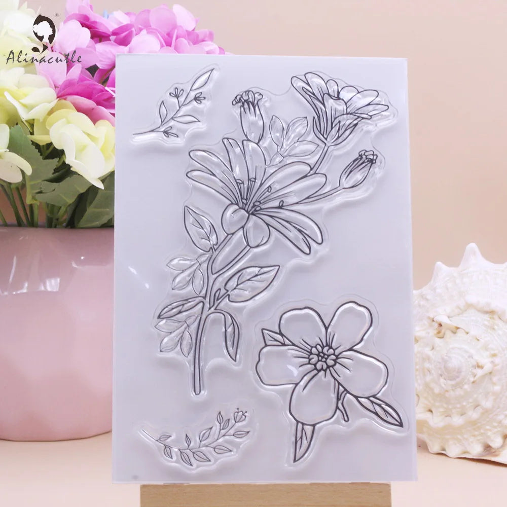 Alinacutle CLEAR STAMP Floral Flower Leaves DIY Card Scrapbooking Paper Craft Rubber Transparent Silicon Stamps