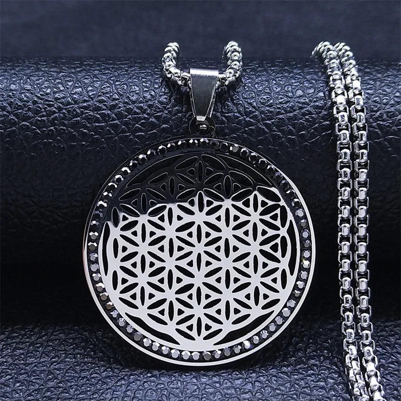 Yoga Flower of Life Stainless Steel Crystal Chain Necklaces Women/Men Seed of Life Pendant Necklace Jewelry fleur de vie N4834