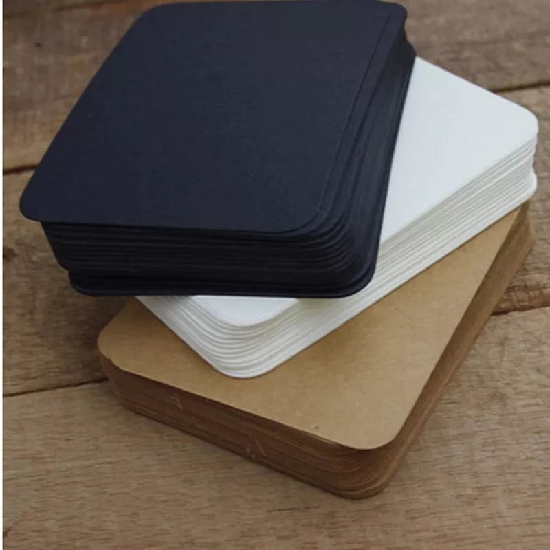 100 Pcs Diy Business Noted Mini Blank Kraft Card Retro Style 350G Paper Thick Black White Brown Paper Word Cards Craft Paper