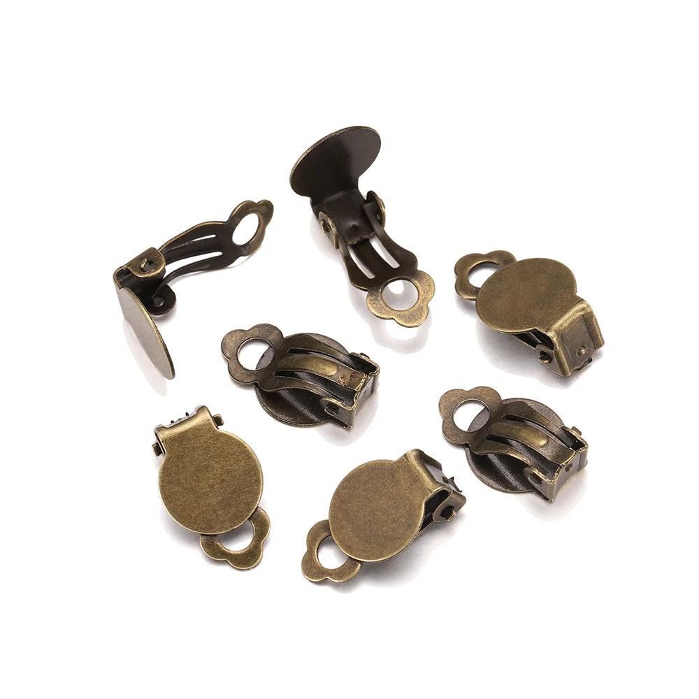 50pcs/lot Ear Clips Earrings Gold Silver Plated Iron Blank Setting Base Fit 10mm Glass Cabochons DIY Jewelry Making Components