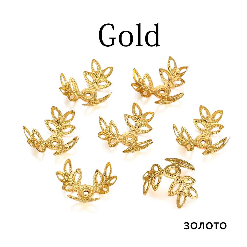 100pcs/lot 16x16mm Metallic KC Gold Three leaves Spacer Beads End Cap For DIY Jewelry Making Bracelet Findings Supplies