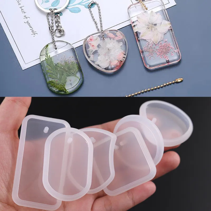 1/6/10pcs DIY Keychain Pendant Silicone Mold Set Crystal Epoxy Resin Mold Round Rectangle Pendants Jewelry Making Casting Mould