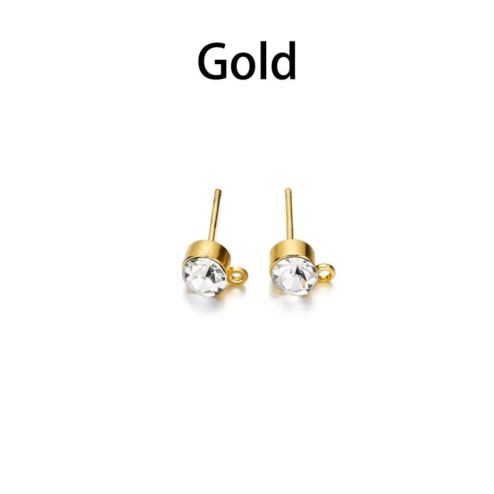50pcs/lot 4 5 6 mm Clear Rhinestone Earring Posts Ear Studs with Loop Fit DIY Earrings Jewelry Making Supplies Accessories