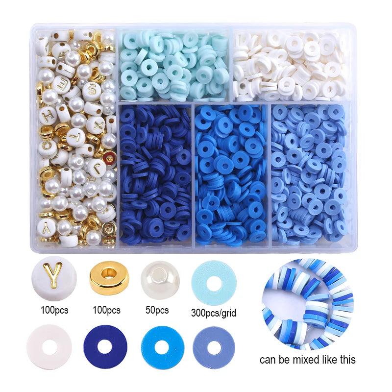 6mm Polymer Clay Beads Kit Flat Round Spacer Beads Kit with Alphabet Beads Pearls for Bracelets Necklace Making Jewelry DIY