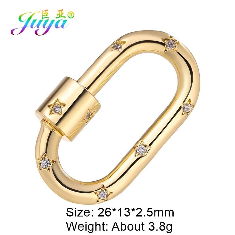 Juya Handmade Creative 18K Gold Plated Brass Screw Locks Carabiner Clasps Accessories For DIY Mesh Chains Pendant Jewelry Making