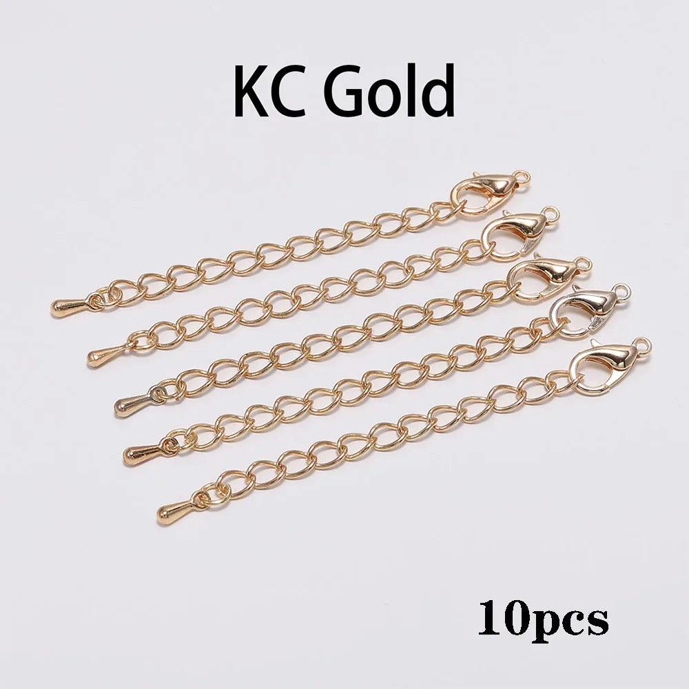 10pcs/lot 50 70mm Tone Extended Extension Tail Chain Lobster Clasps Connector For DIY Bracelet Necklace Jewelry Making Findings