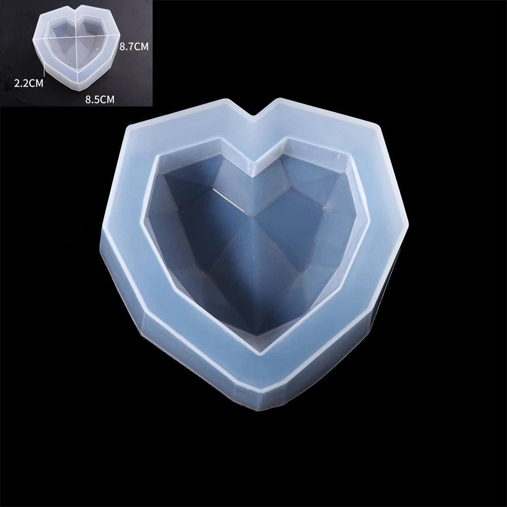 3 Sizs 3D Diamond Love Epoxy Resin Mold Geometric Heart Shape Candle Molds for DIY Epoxy Resin Soap Crafts Home Decoration Tools