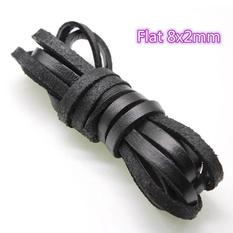 2 Meter Black Genuine Cow Leather Round/Flat Strand Thong Cord DIY Bracelet Findings Rope String For Jewelry Making Accessories