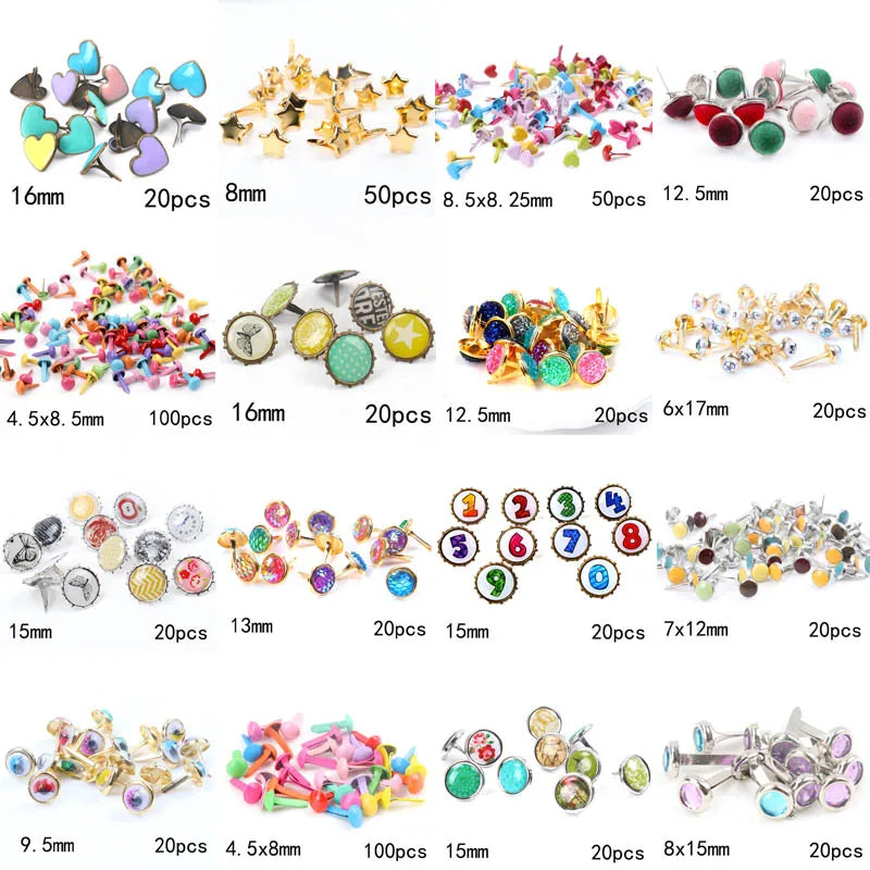 Mix Heart Star Shape Number Rhinestone Studs And Spikes For Clothes Round Square Brads Scrapbooking Embellishment Fastener