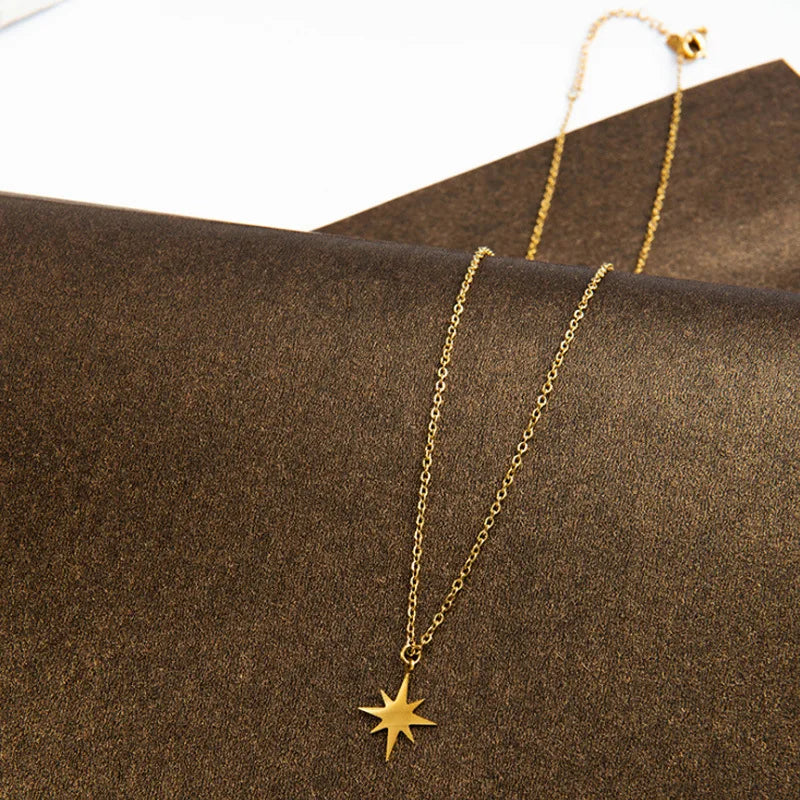 New 316 L Stainless Steel Star Sun Pendant Necklaces For Women Gold Color Clavicle Necklaces Fahion Jewelry Valentine's Day Gift