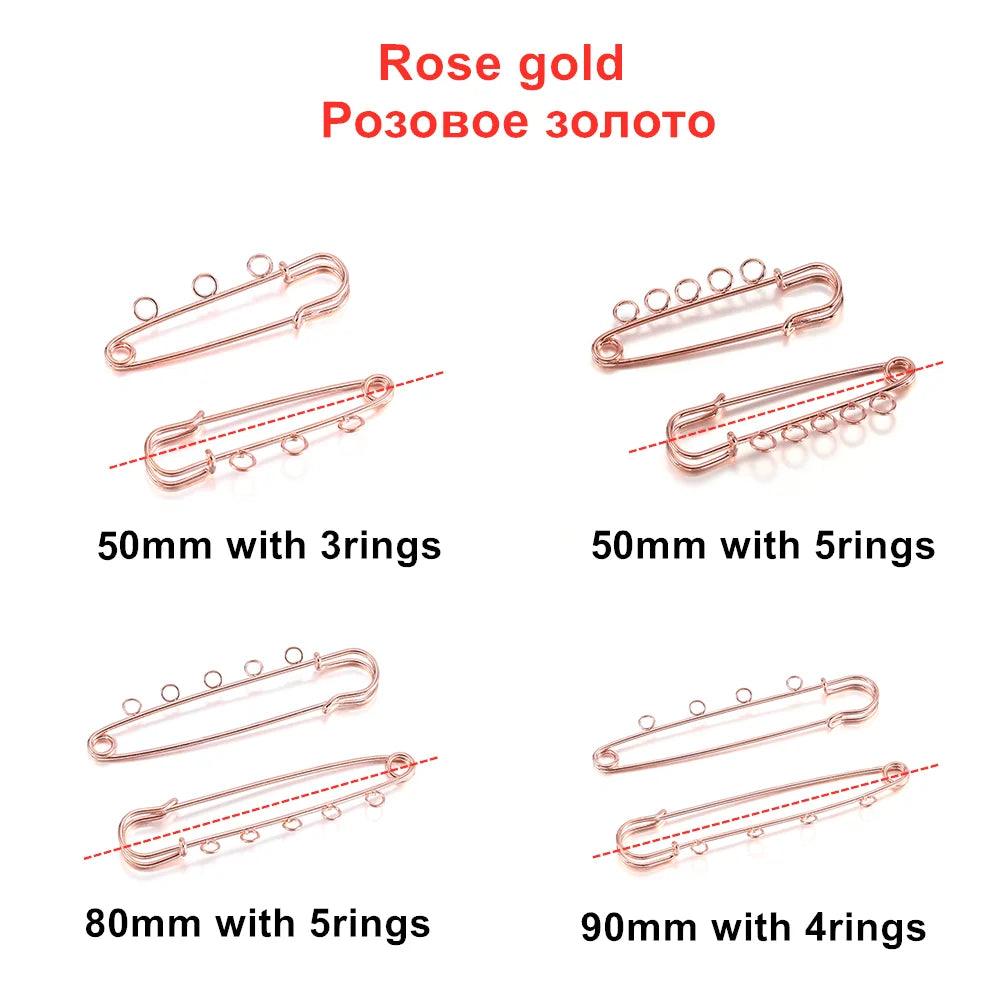 10Pcs Safety Pins Brooch Blank Base Brooch Pins 50/80/90mm Pins 3/5 Holes Jewelry Pin For Jewelry Making Supplies Accessories