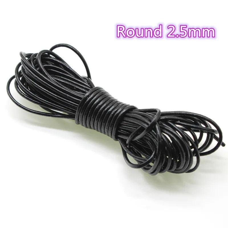 2 Meter Black Genuine Cow Leather Round/Flat Strand Thong Cord DIY Bracelet Findings Rope String For Jewelry Making Accessories